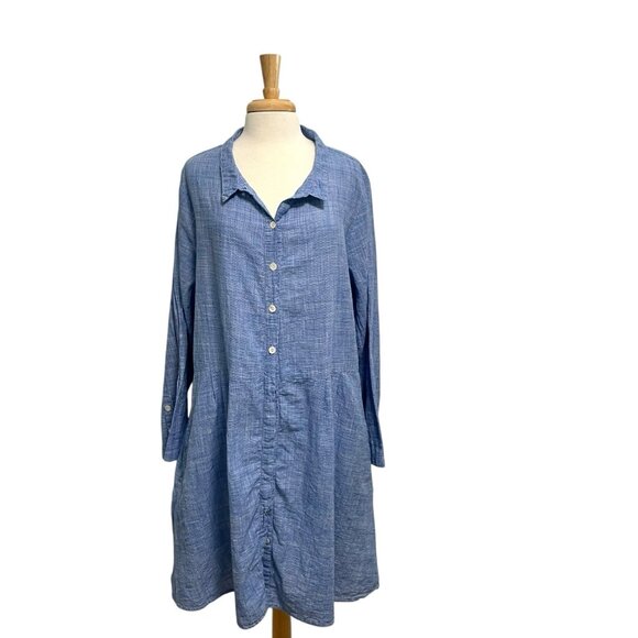 TULIP Shirt Dress Long Sleeve Button Front Lagenlook Pockets Blue size XL - Picture 1 of 10